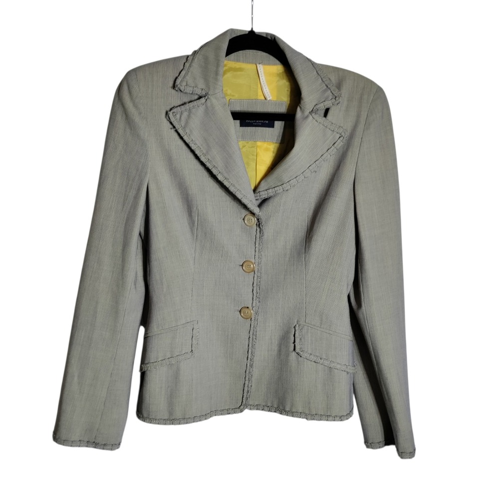 Piazza Sempione Gray Wool Blend Whipstitch Trim Blazer IT 40 Made in Italy - Picture 2 of 9